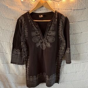 Lucky Brand Black Tunic with Gray Embroidery
